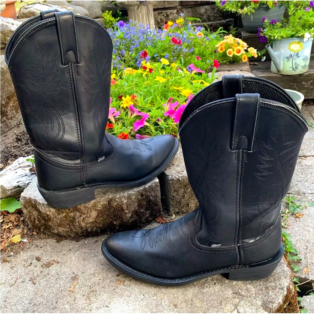 Justin Basic Leather Boots Mens Size 13D Style #JB1104 Black Cowboy Western Work - Picture 1 of 12